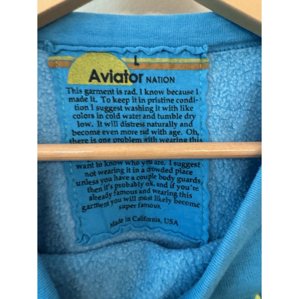 AVIATOR NATION Bolt Crew Neck Cropped Sweatshirt Blue Neon Stripe Women's Large - Picture 4 of 9